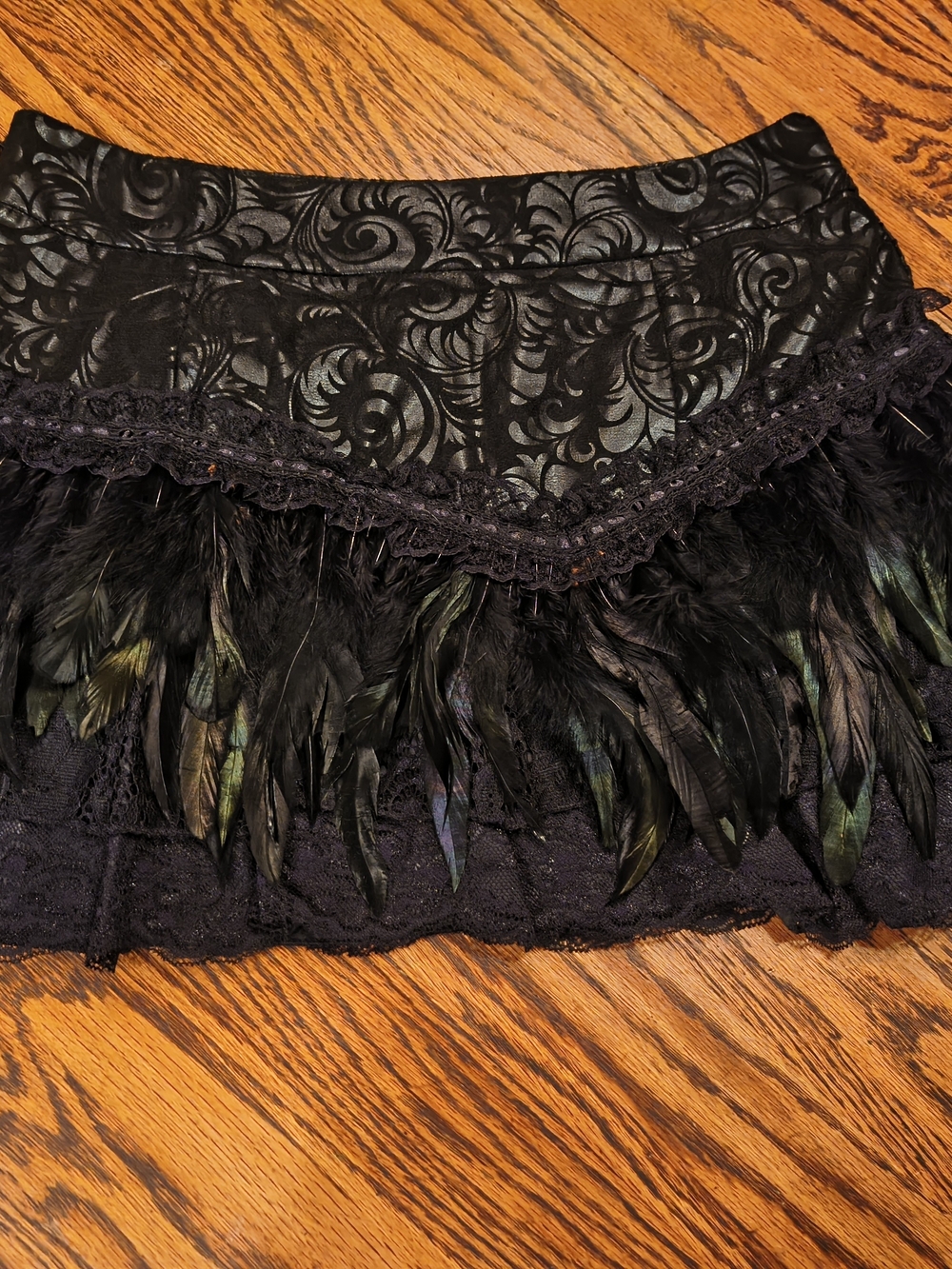 Black Feather-Trim Mini Skirt